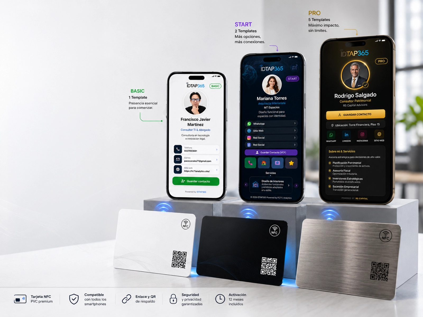 Formatos de tarjeta NFC profesional IDTAP365 para comparar planes en México